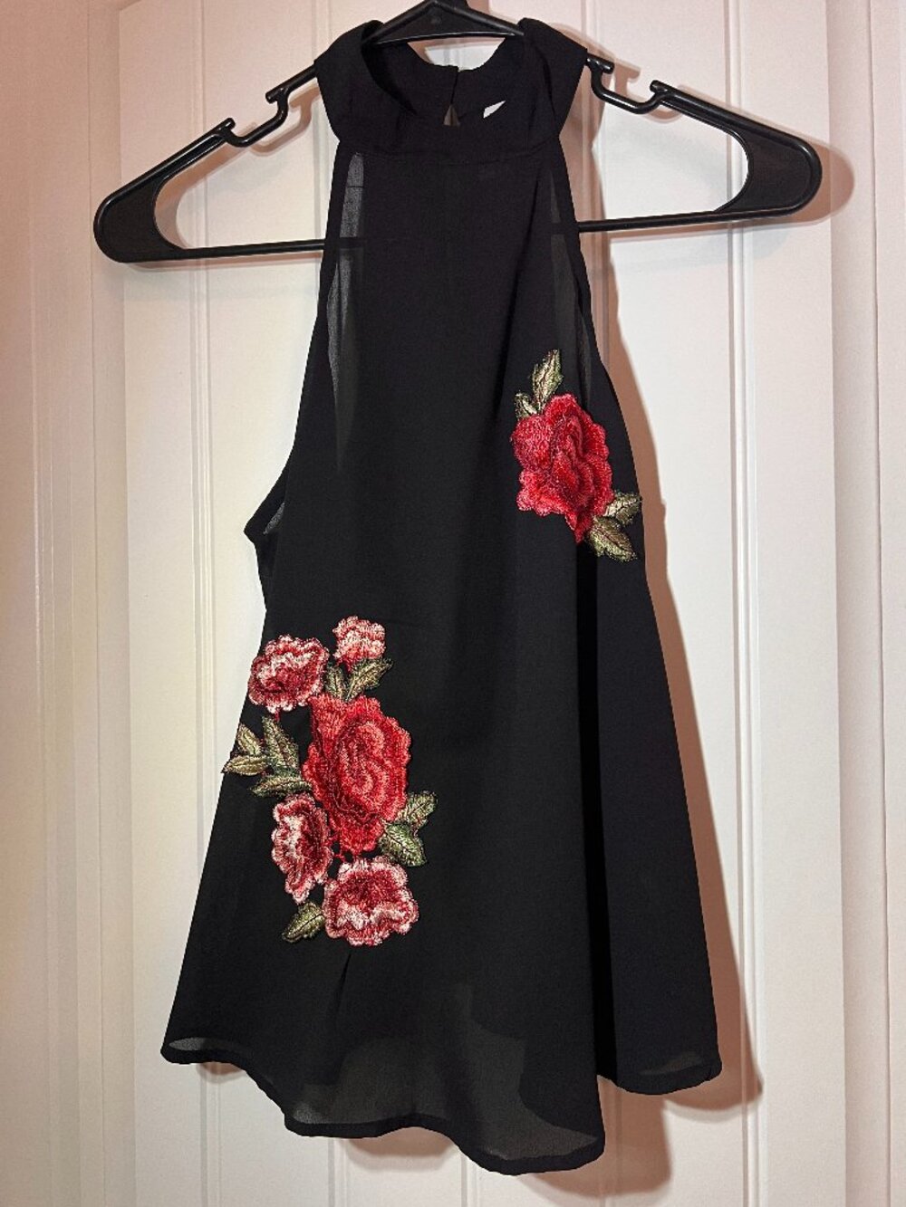 Live 4 Truth Black Rose Embroidered Sheer Halter Sleeveless Blouse S